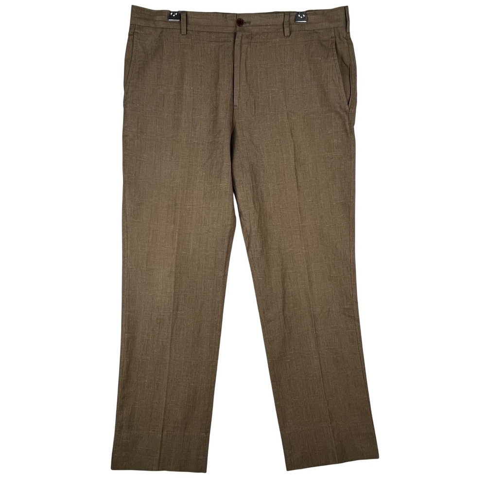 Brooks Brothers 346 Fitzgerald Fit Pants 36x30 Brown Linen Cotton Plaid Dress